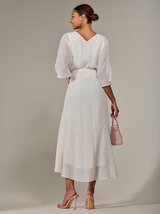 Wrap Tie Front Midi Dress, Cream