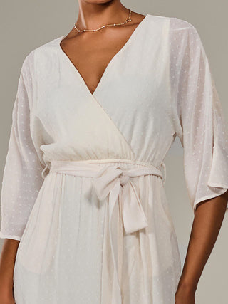Wrap Tie Front Midi Dress, Cream