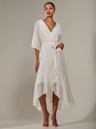 Wrap Tie Front Midi Dress, Cream