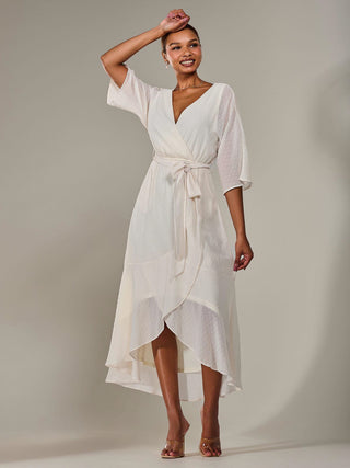 Wrap Tie Front Midi Dress, Cream