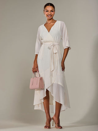 Wrap Tie Front Midi Dress, Cream