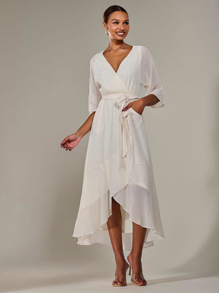 Wrap Tie Front Midi Dress, Cream