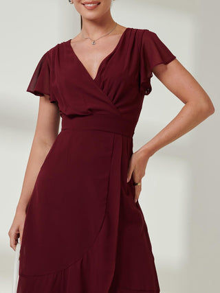 Vicky Chiffon Frill Maxi Dress, Burgundy