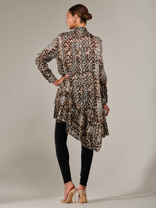 Dipped Hem Shirt Midi Dress, Brown Animal