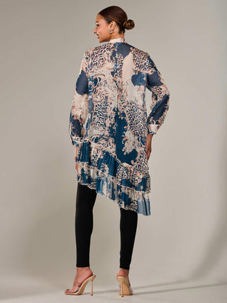 Dipped Hem Shirt Midi Dress, Teal Animal