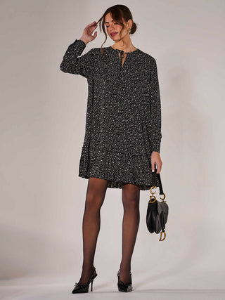 Long Sleeve Shirt Dress, Black Spot