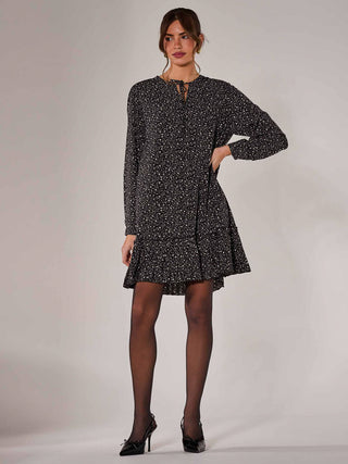 Long Sleeve Shirt Dress, Black Spot