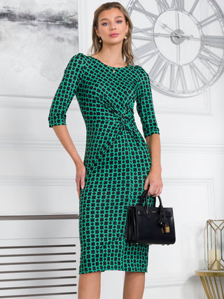Qyara Jersey Twist Bodycon Midi Dress, Green Geo