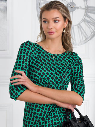 Qyara Jersey Twist Bodycon Midi Dress, Green Geo