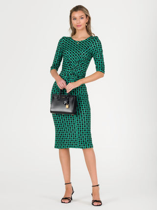 Qyara Jersey Twist Bodycon Midi Dress, Green Geo
