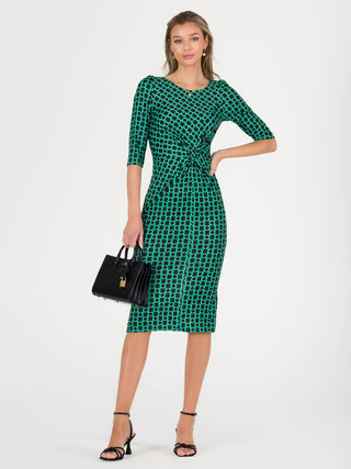 Qyara Jersey Twist Bodycon Midi Dress, Green Geo