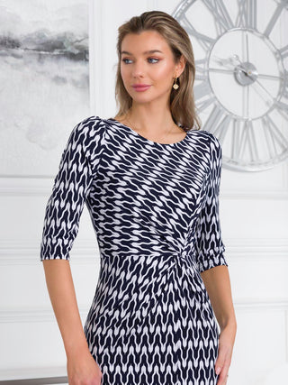 Qyara Jersey Twist Bodycon Midi Dress, Navy Geo