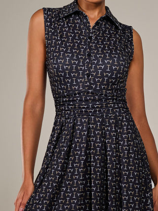 Button Sleeveless Midi Dress, Black Abstract