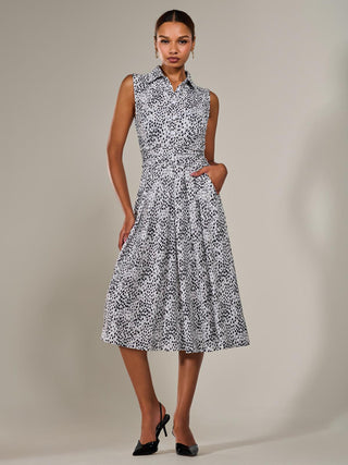 Button Sleeveless Midi Dress, Black Polka