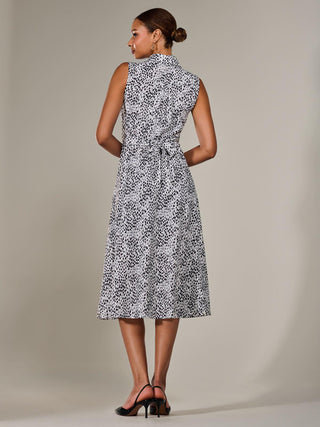 Button Sleeveless Midi Dress, Black Polka