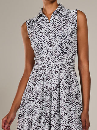 Button Sleeveless Midi Dress, Black Polka