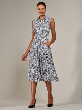 Button Sleeveless Midi Dress, Black Polka
