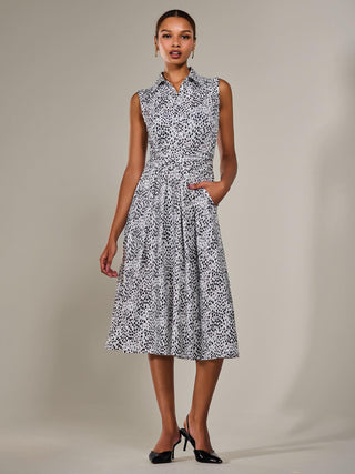 Button Sleeveless Midi Dress, Black Polka