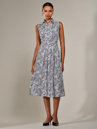 Button Sleeveless Midi Dress, Black Polka