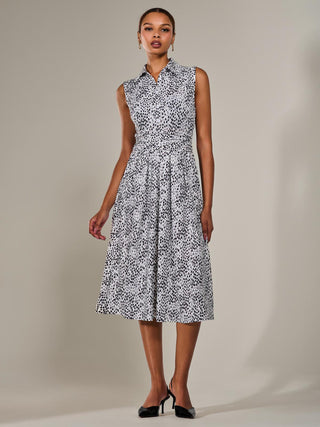 Button Sleeveless Midi Dress, Black Polka