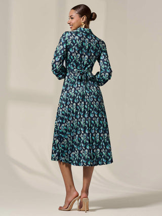 Pleated Button Up Midi Dress, Navy Floral
