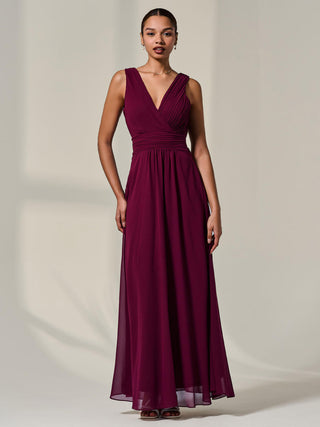 Cora Sleeveless Chiffon Maxi Dress, Burgundy