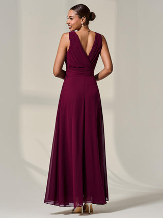 Cora Sleeveless Chiffon Maxi Dress, Burgundy