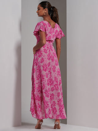 Haylie Frill Chiffon Maxi Dress, Pink Floral