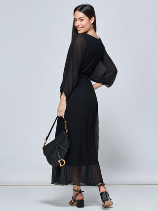 Lilyana Chiffon Pleated Maxi Dress, Black