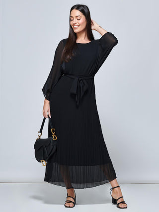 Lilyana Chiffon Pleated Maxi Dress, Black