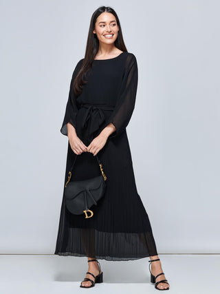 Lilyana Chiffon Pleated Maxi Dress, Black