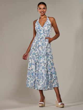 Halter Neck Maxi Dress, Blue Paisley
