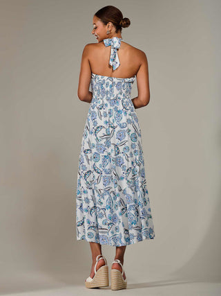 Halter Neck Maxi Dress, Blue Paisley