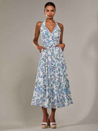 Halter Neck Maxi Dress, Blue Paisley