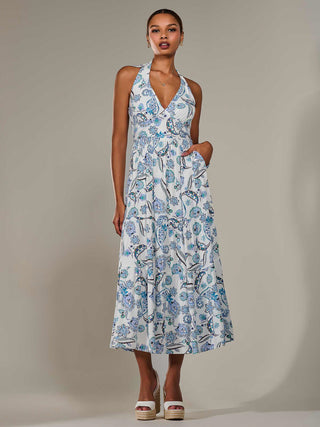 Halter Neck Maxi Dress, Blue Paisley