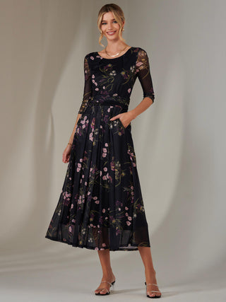 Bella Print 3/4 Sleeve Mesh Maxi Dress, Floral Multi