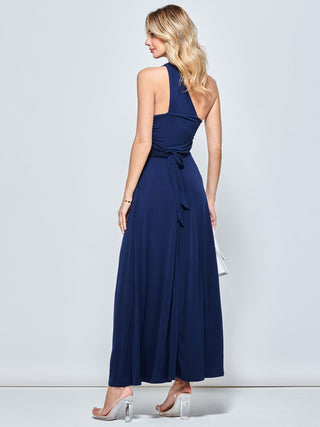 One Shoulder Jersey Maxi Dress, Navy
