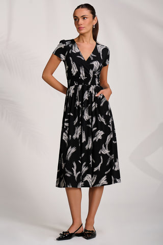 Cap Sleeve Printed Jersey Midaxi Dress, Black Abstract