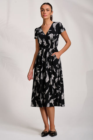 Cap Sleeve Printed Jersey Midaxi Dress, Black Abstract