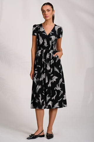 Cap Sleeve Printed Jersey Midaxi Dress, Black Abstract