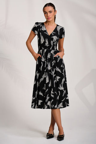 Cap Sleeve Printed Jersey Midaxi Dress, Black Abstract