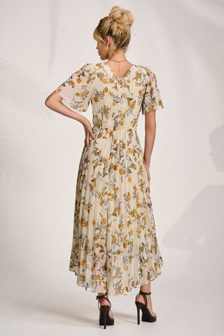 Printed Chiffon Pleated Maxi Dress, Amber Floral