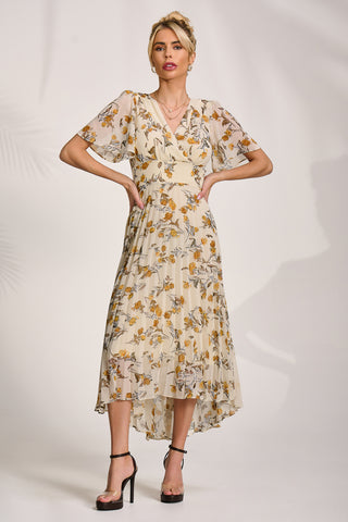 Printed Chiffon Pleated Maxi Dress, Amber Floral