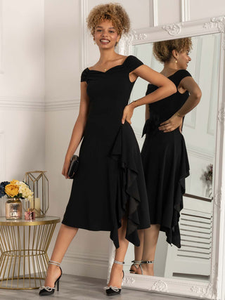 Desiree Frill Fit & Flare Dress, Black