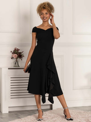 Desiree Frill Fit & Flare Dress, Black