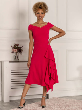 Desiree Frill Fit & Flare Dress, Cerise