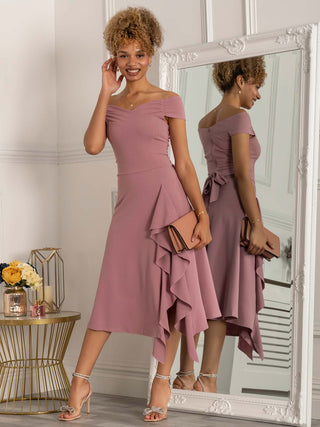 Desiree Frill Fit & Flare Dress, Mauve
