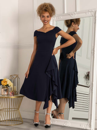 Desiree Frill Fit & Flare Dress, Navy