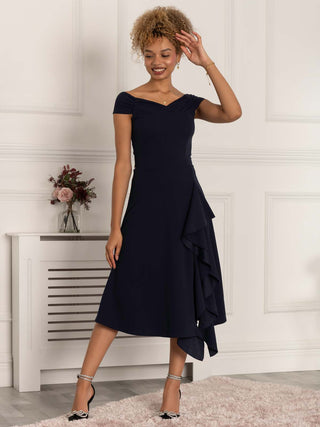 Desiree Frill Fit & Flare Dress, Navy