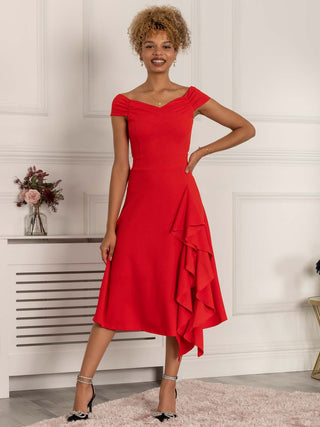 Desiree Frill Fit & Flare Dress, Scarlet Red